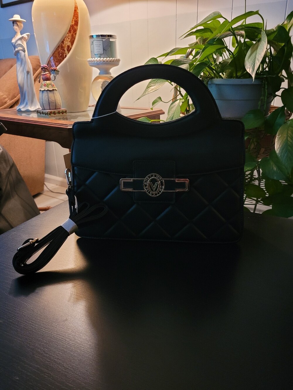 Valentino Orlandi Quilted Top-Handle Shoulder Bag in Black